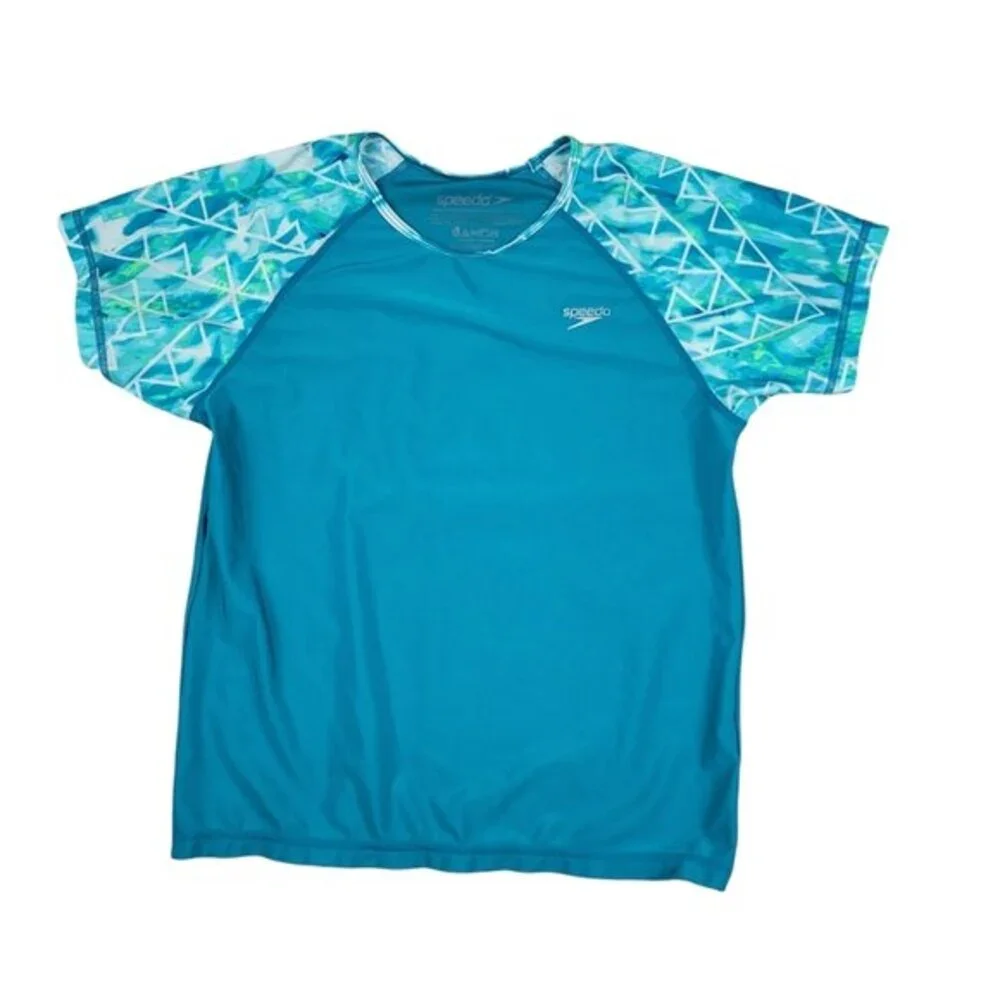 Speedo Girl's Teal Short Sleeve Rashguard Top, XL, Excellent Used Condition